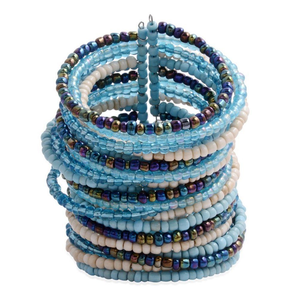 Seed Bead Silvertone Cuff Blue